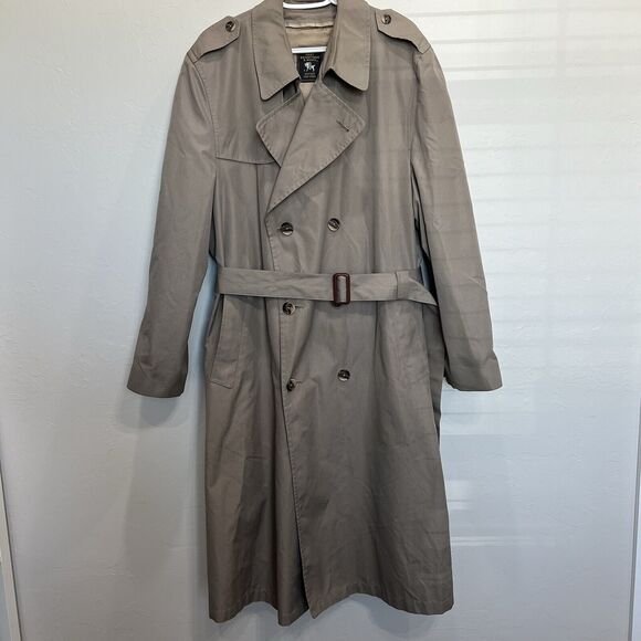 HART SCHAFFNER MARX 44L Trench Coat Tan Wool Blend Lining Double Breasted Men’s - Picture 3 of 16